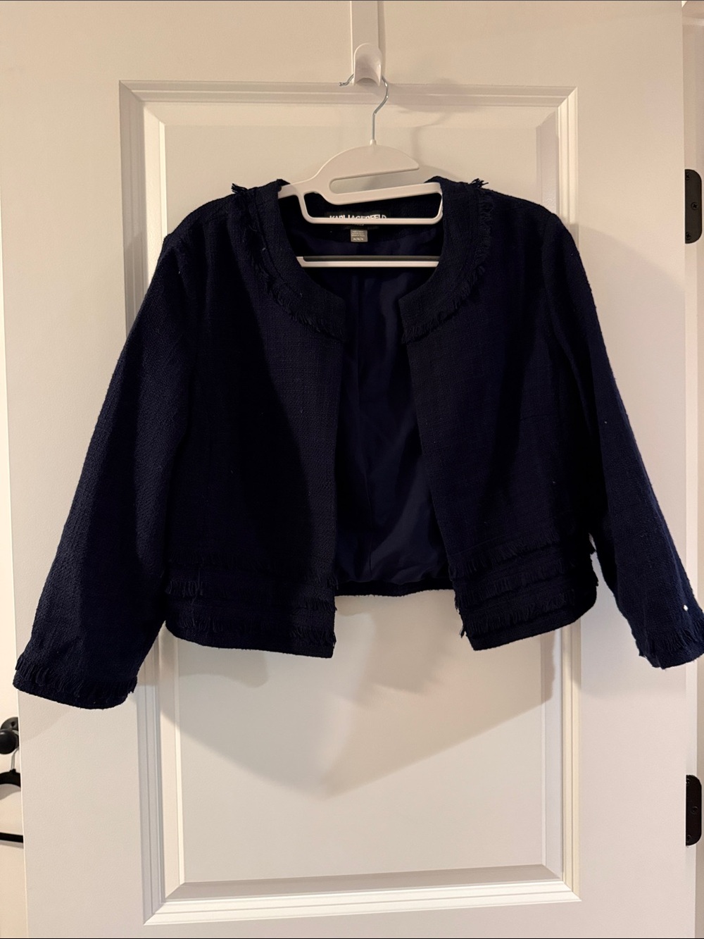 Karl Lagerfeld Navy Cropped Tweed Blazer